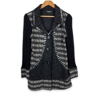 PAPA VANCOUVER Sweater Jacket Black Charcoal Mixed Media Button Front Small